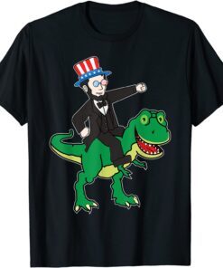 Abraham Lincoln Riding T Rex 4th Of July American Flag Tee Shirt