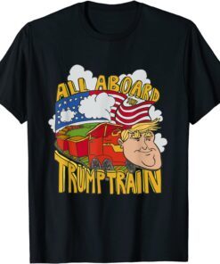 All Aboard the Trump Train 2024 American Flag Reelect 45 USA Tee Shirt