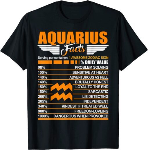 Aquarius Facts Zodiac January February Birthday Tee Shirt