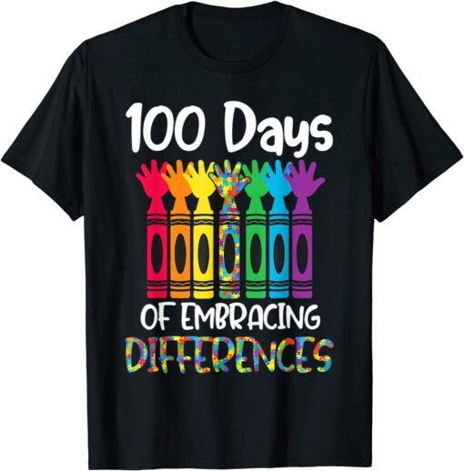 Autism Awareness Embrace Differences 100 Days Of School Tee Shirt