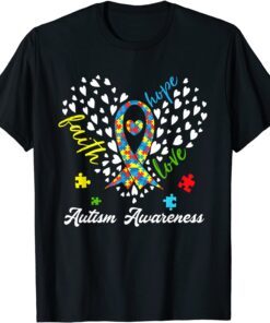 Autism Awareness Faith Hope Love Autism Heart Ribbon Puzzle Gift Shirt