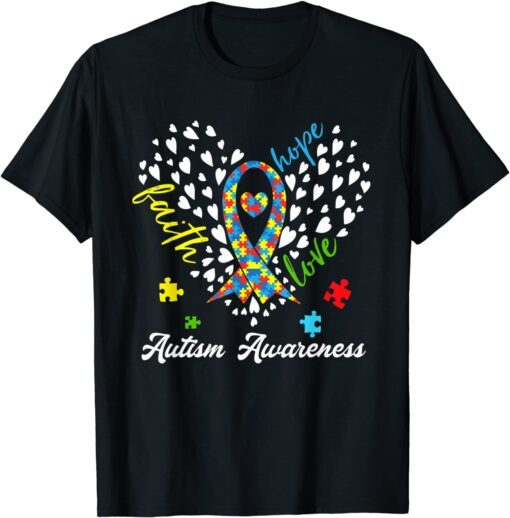 Autism Awareness Faith Hope Love Autism Heart Ribbon Puzzle Gift Shirt