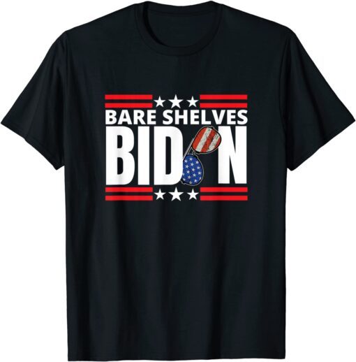 Bare Shelves Biden Meme Flag Glasses Tee Shirt