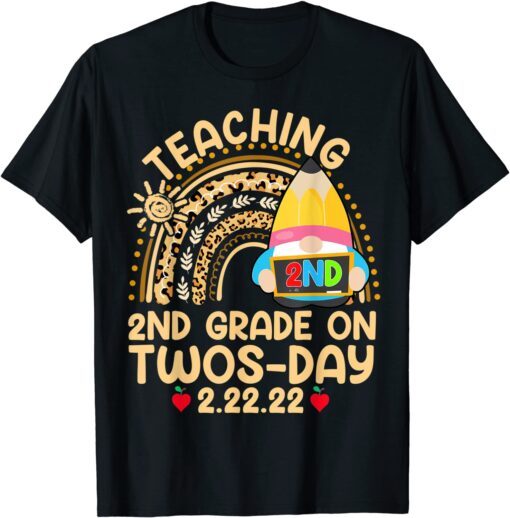 Boho Rainbow Gnome Teaching 2nd Grade On Twosday 2.22.22 Tee Shirt