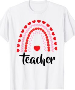 Boho Rainbow of Red Pink Hearts on Teachers Valentine's Day Tee Shirt