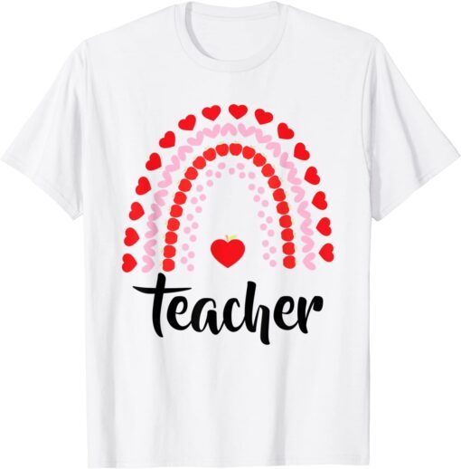 Boho Rainbow of Red Pink Hearts on Teachers Valentine's Day Tee Shirt