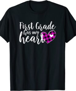 Buffalo Plaid 1st First Grade Has My Heart Teacher Valentine Tee Shirt