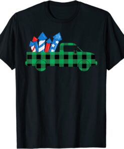 Buffalo Plaid Fireworks Truck 4th Of July American Flag Tee Shirt