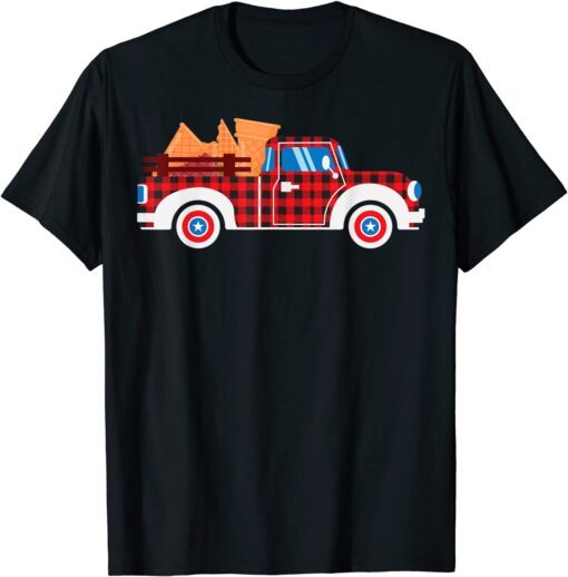 Buffalo Plaid Ice Cream Cone Truck 4th Of July USA Flag Tee Shirt