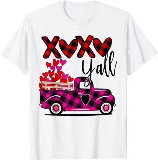 Buffalo Plaid Vintage Truck Heat XOXO Y'all Valentine's Day Tee Shirt