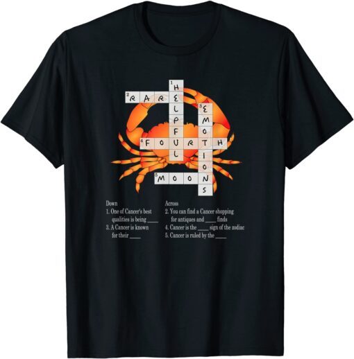 Cancer Sign Birthday Zodiac Traits Crossword Tee Shirt