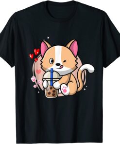 Cat Boba Tea Bubble Tea Kawaii Anime Japanese Neko Girl Teen Tee Shirt