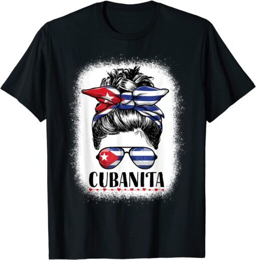 Cubanita Messy Bun Women Cuba Cuban Girl Tee Shirt