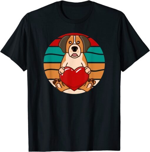 Cuddly St Saint Bernard Valentines Day Heart Retro Dog Tee Shirt