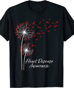 Dandelion Go Red Ribbon Heart Disease Awareness Month Tee Shirt