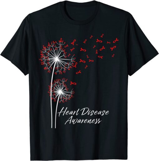 Dandelion Go Red Ribbon Heart Disease Awareness Month Tee Shirt
