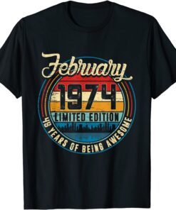 Distressed Retro February 1974 48th Birthday 48 Years Old Tee Shirt