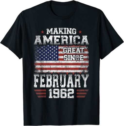 February 1962 American Flag 60th Birthday 60 Years Old Tee Shirt