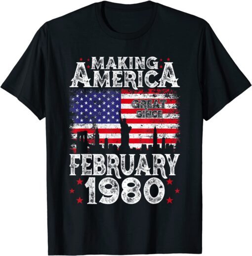 February 1980 American Flag 42nd Birthday 42 Years Old Tee Shirt