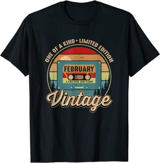 February 1988 Birthday Vintage 34 Years Old Birthday Tee Shirt