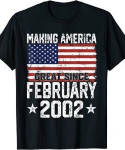 February 2002 American Flag 20th Birthday 20 Years Old Tee Shirt