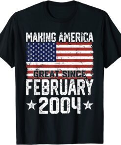 February 2004 American Flag 18th Birthday 18 Years Old Tee Shirt