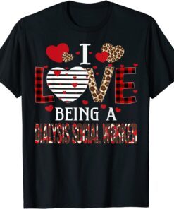 I Love Being A Dialysis Social Worker Red Plaid Valentines Tee Shirt