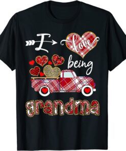 I Love Being Grandma Red Plaid Truck Hearts Valentine's Day Tee Shirt