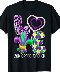 I Love Mardi Gras 2nd Grade Teacher Plaid Leopard Costume Tee Shirt
