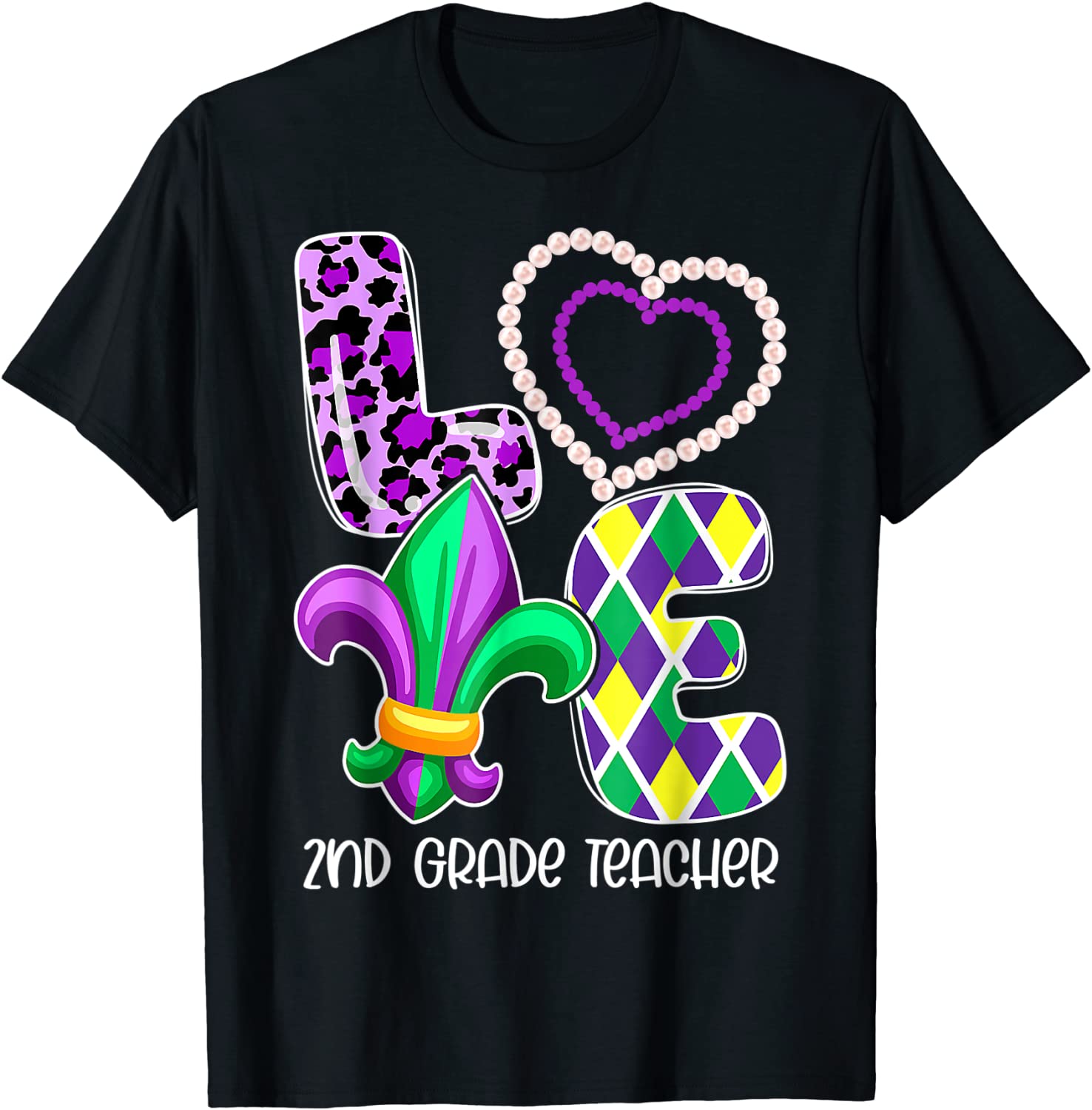 I Love Mardi Gras 2nd Grade Teacher Plaid Leopard Costume Tee Shirt I Love Mardi Gras 2nd Grade Teacher Plaid Leopard Costume Tee Shirt