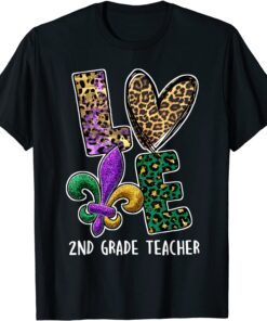 I Love Mardi Gras 2nd Grade Teacher Plaid Leopard Tee Shirt