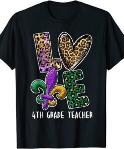 I Love Mardi Gras 4th Grade Teacher Plaid Leopard Tee Shirt