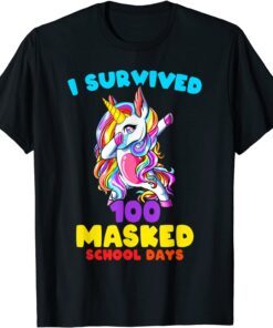 I Survived 100 Masked School Days Dabbing Unicorn Mask Tee Shirt