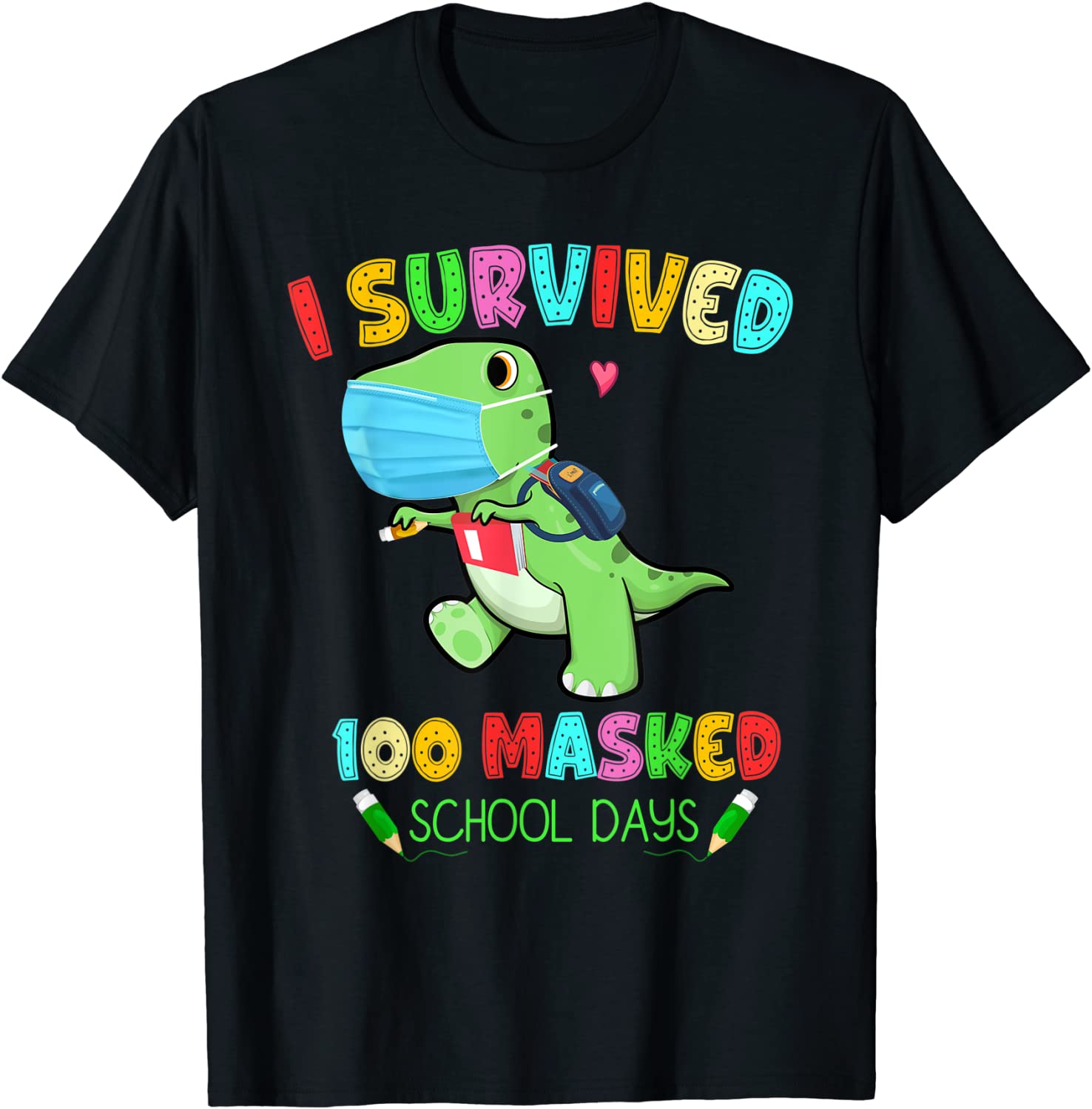 I Survived 100 Masked School Days Dinosaur Face Mask Teacher Tee Shirt I Survived 100 Masked School Days Dinosaur Face Mask Teacher Tee Shirt