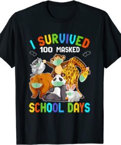I Survived 100 Masked School Days Wild Animal Characters Tee Shirt