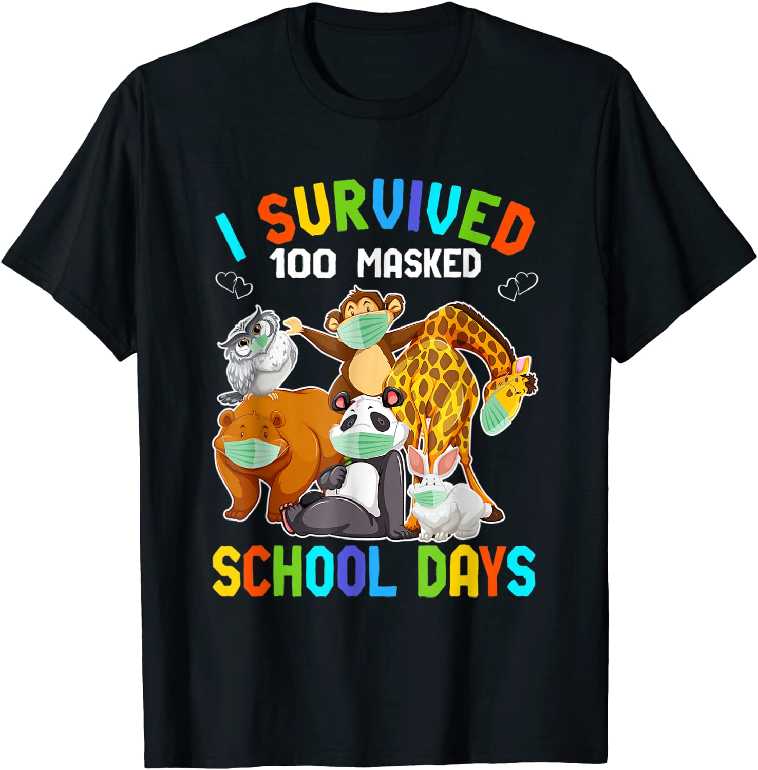 I Survived 100 Masked School Days Wild Animal Characters Tee Shirt I Survived 100 Masked School Days Wild Animal Characters Tee Shirt
