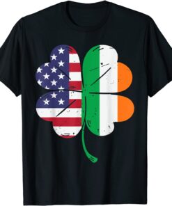 Irish USA Flag Shamrock Leaf St Patricks Day Tee Shirt