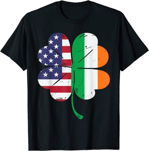 Irish USA Flag Shamrock Leaf St Patricks Day Tee Shirt