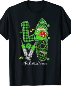 LOVE Pediatric Nurse Gnome St Patricks Day Shamrock Tee Shirt