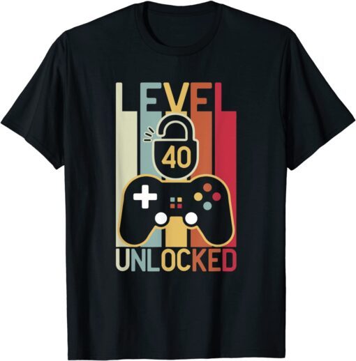 Level 40 Unlocked Video Gamer 40 Year Old 40th Birthday Tee Shirt