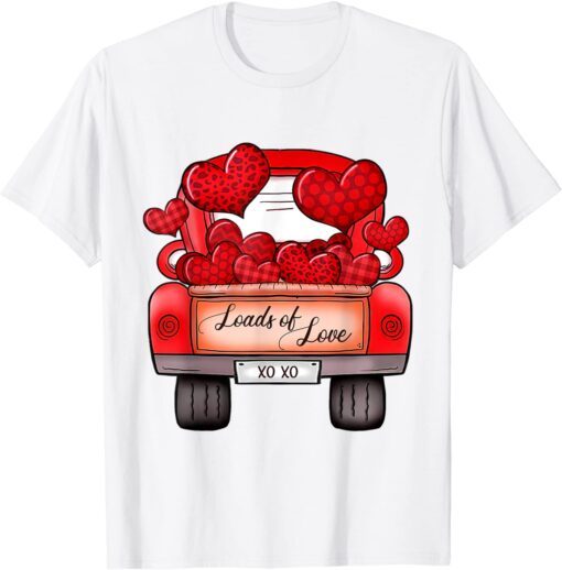 Loads Of Love Hearts Red Truck Valentine's Day Tee Shirt