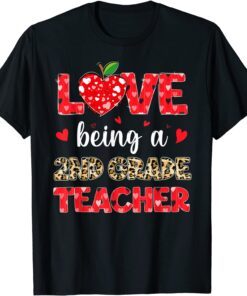 Love Being A 2nd Grade Teacher Valentines Day Leopard Plaid Tee Shirt