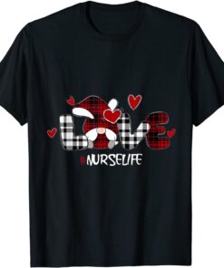 Love Gnome Valentines Day Nurse Life Healthcare Gnomes Heart Tee Shirt