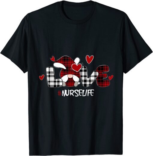 Love Gnome Valentines Day Nurse Life Healthcare Gnomes Heart Tee Shirt