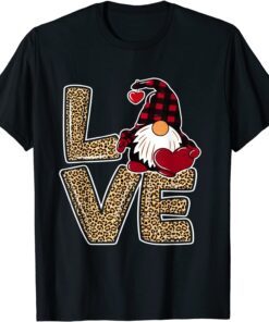 Love Gnomies Happy Valentines Day Leopard Red Buffalo Plaid T-Shirt