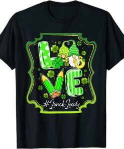 Love Lunch Lady Shamrock Irish Gnome St Patrick's Day Tee Shirt