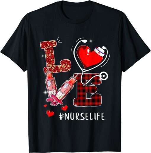 Love Stethoscope Heart School Nurse Valentines Day Tee Shirt