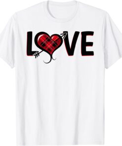 Love White Buffalo Plaid Heart Valentines Day Red Tee Shirt