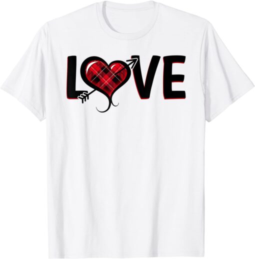 Love White Buffalo Plaid Heart Valentines Day Red Tee Shirt