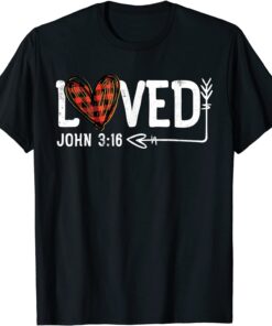 Loved John 3:16 Red Plaid Heart Christian Valentines Day Tee Shirt